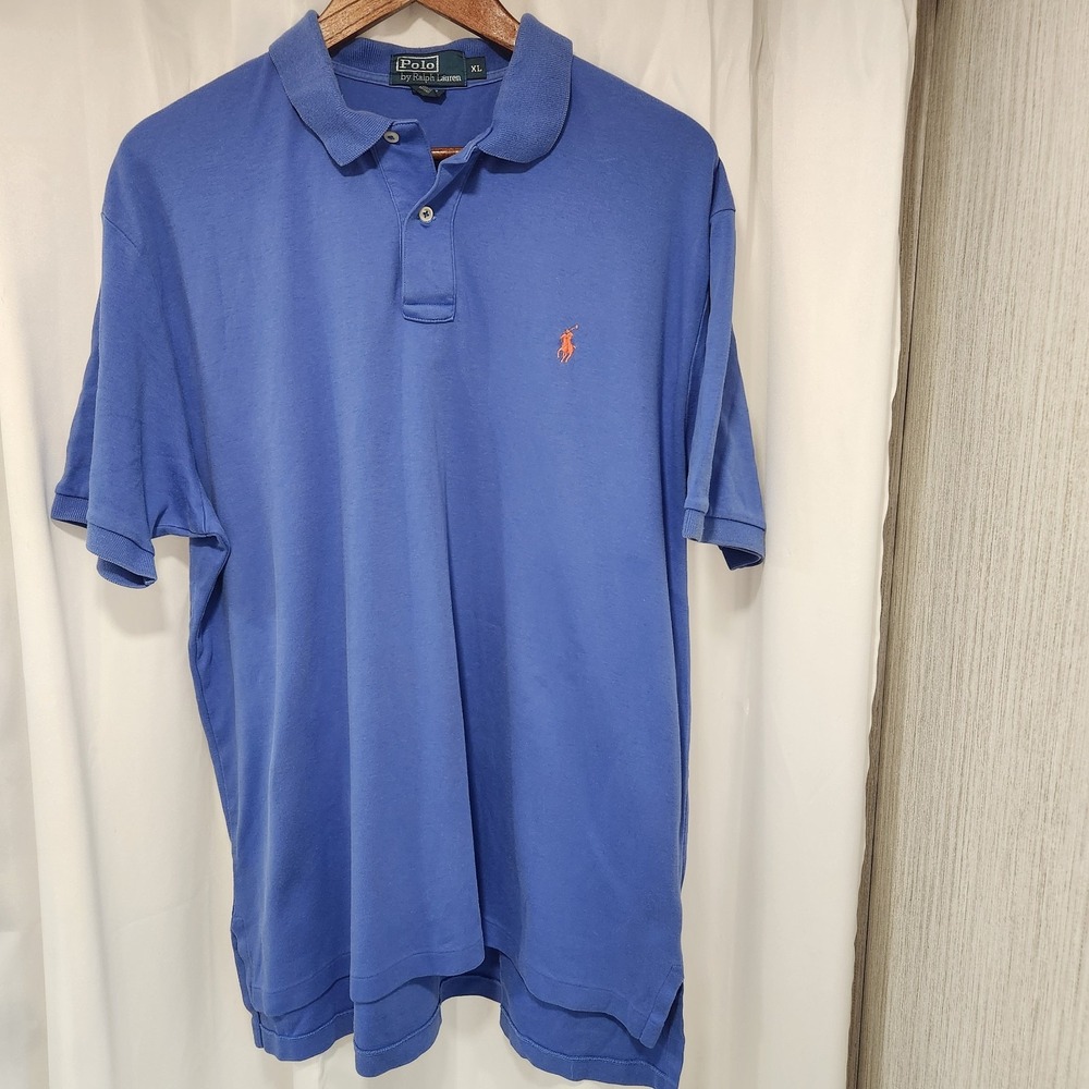 Ralph Lauren Blue Orange Pony Casual Mens Short Sleeve Polo Shirt Size XL
